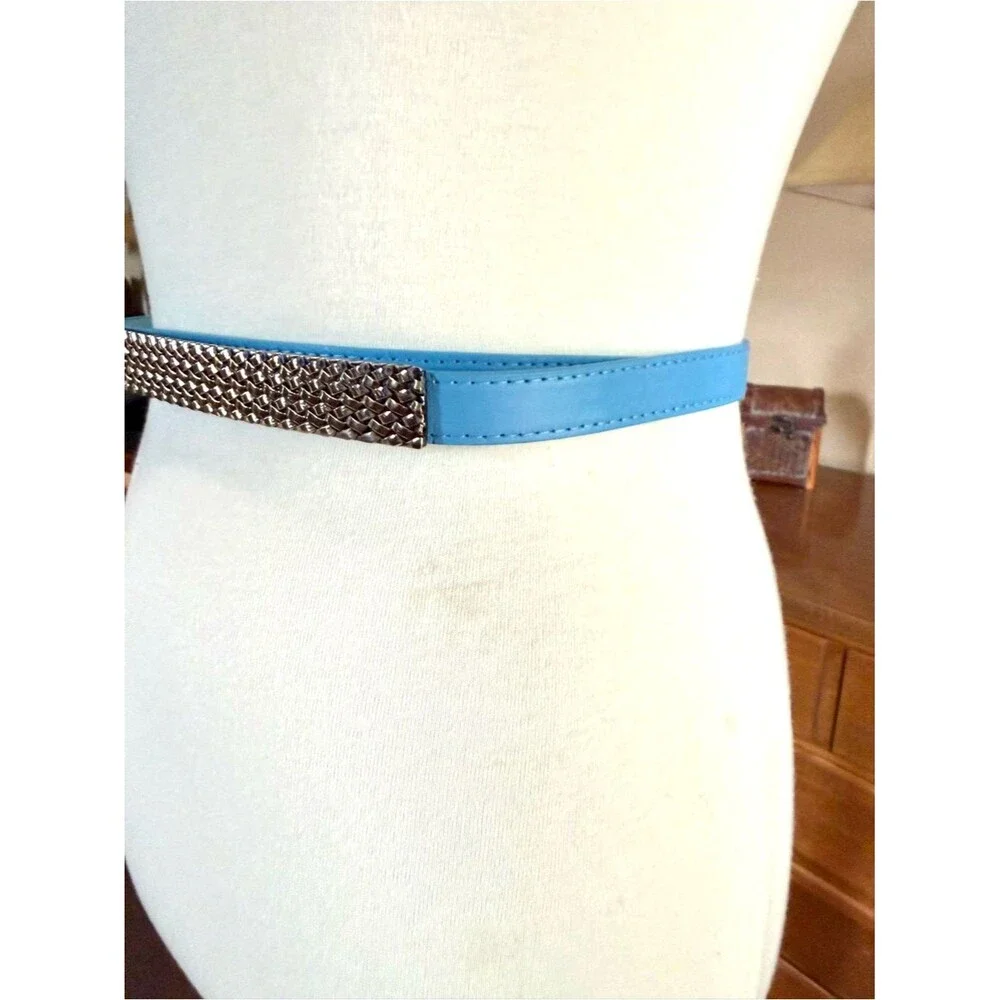 NWT Cornflower Blue Women’s Faux Leather Belt with Gold-Tone Detail fits 26-32”